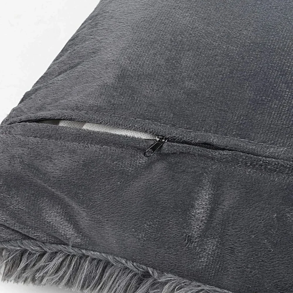 Deep Gray Luxury Furry Soft Adorable Trendy Pompom Throw Pillow Decor Cover Set - Picture 6 of 8